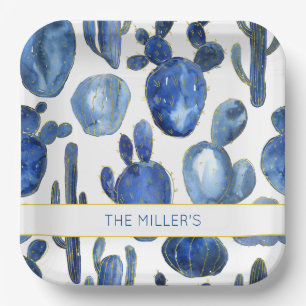 Artisan Blue Gold Cactus Desert NAME Wasserfarben Pappteller