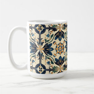 Artisan Blue und Gold Floral Motif Kaffeetasse