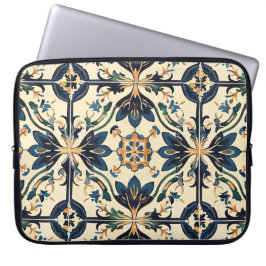 Artisan Blue und Gold Floral Motif Laptopschutzhülle