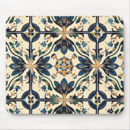 Artisan Blue und Gold Floral Motif Mousepad