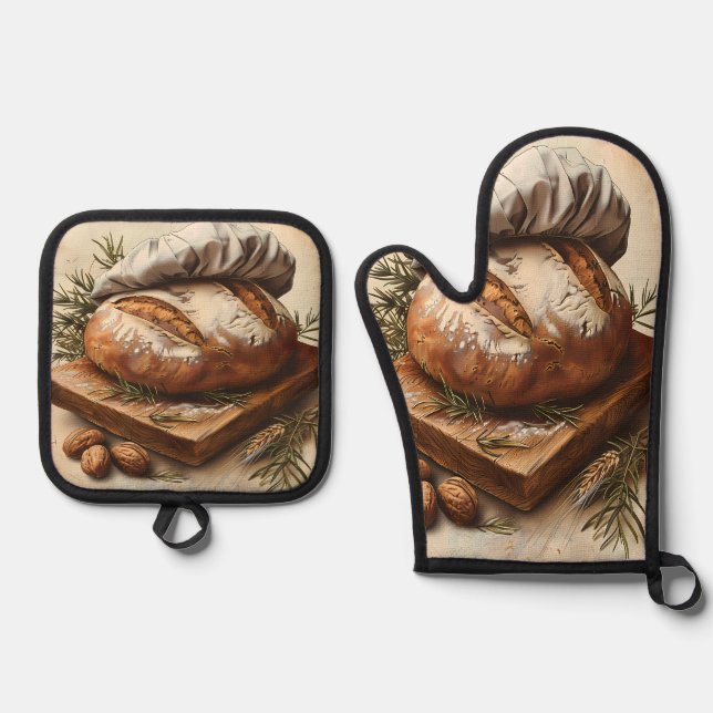 Artisan Bread Lover Oven Mitt and Pot Holder Set (Vorderseite)