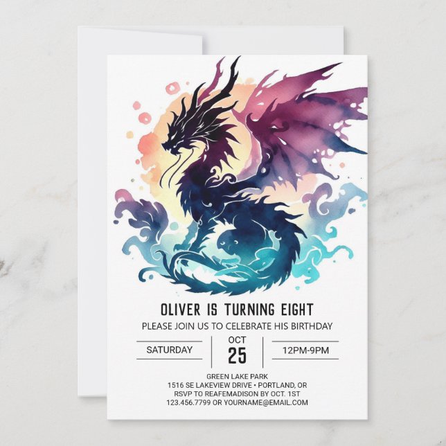 Artisan Dragon Birthday Printable Einladung (Vorderseite)