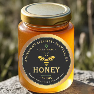 Artisan Honey Label mit Bee & Heart Gold Gradient Runder Aufkleber