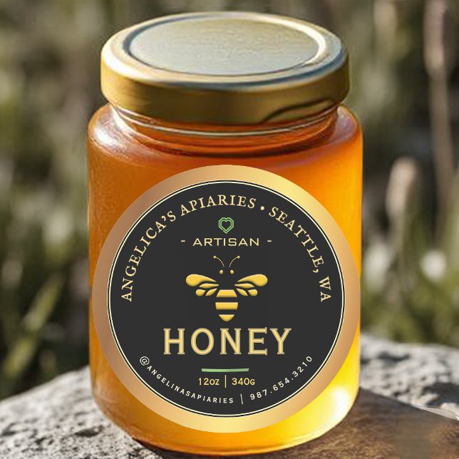 Artisan Honey Label mit Bee & Heart Gold Gradient Runder Aufkleber (Von Creator hochgeladen)