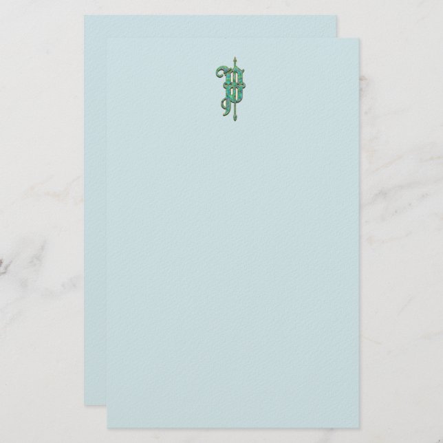 Artisan Monogram P Green Garden Felt Stationery Briefpapier (Vorne/Hinten)