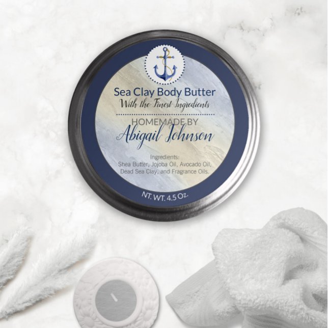 Artisan Nautical Beach Sea Clay Body Butter Label Runder Aufkleber (Von Creator hochgeladen)