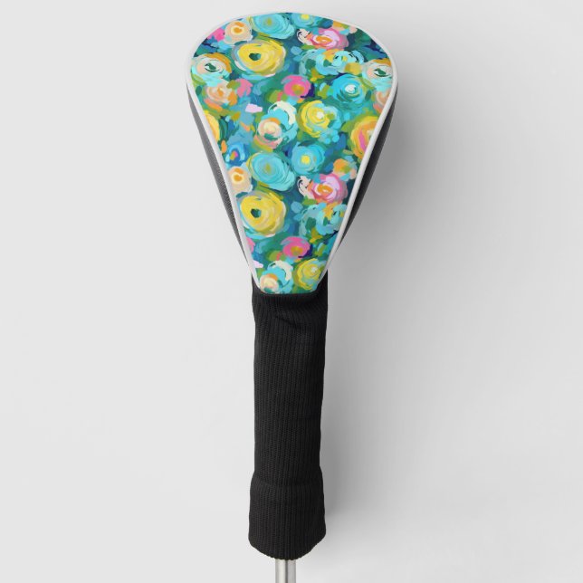 Artisan Painted Floral Muster farbenfrohe Fun Lady Golf Headcover (Vorderseite)