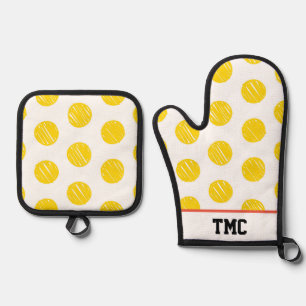 Artisan Polka Dots Pickleball INITIALS Sportspass Ofenhandschuh & Topflappen-Set