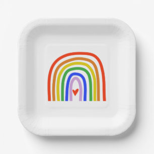 Artisan Rainbow Heart Colorful Modern Fun Pappteller