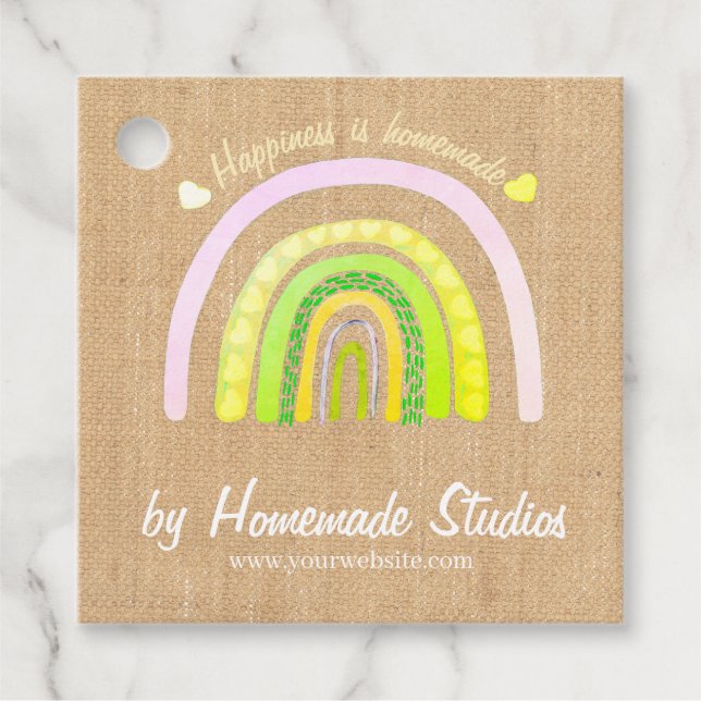 Artisan Rainbow Raw Canvas 'Homemade'  Geschenkanhänger (Vorderseite)