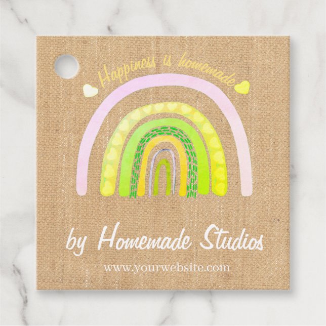 Artisan Rainbow Raw Canvas 'Homemade'  Geschenkanhänger (Vorderseite)