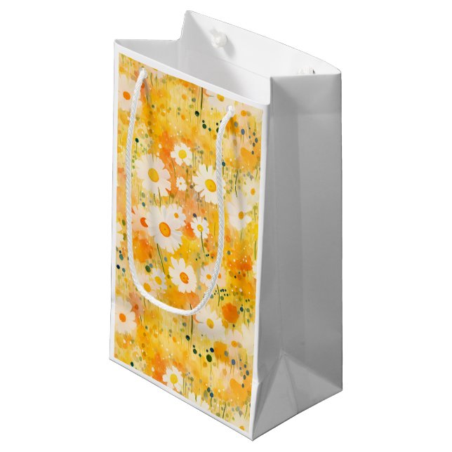 Artisan Wildblumen Yellow Orange Happy Daisies Kleine Geschenktüte (Vorderseite Schrägansicht)