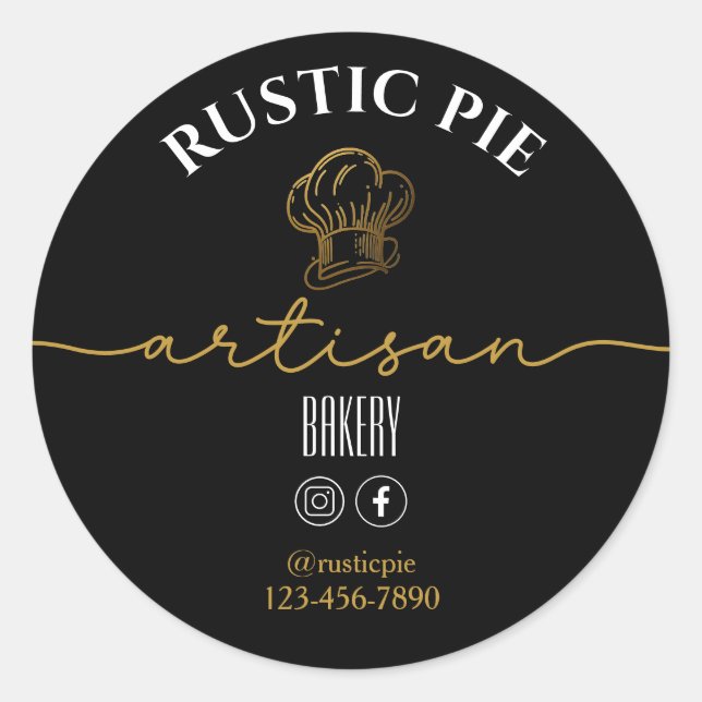 Artisan Zuhause Bakery Gold Koch Hat Black Runder Aufkleber (Vorderseite)
