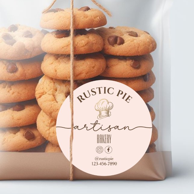 Artisan Zuhause Bakery Gold Koch Hat Pale Pink Runder Aufkleber (Von Creator hochgeladen)