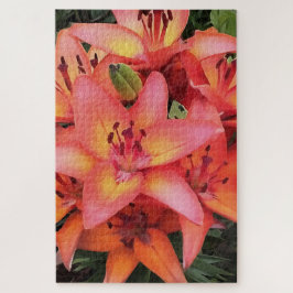 Artisitc Coral Colored Garden Lilies Puzzle
