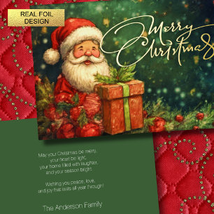 Artisitc Santa Illustration Weihnachten Rotes Grün Folien Feiertagskarte
