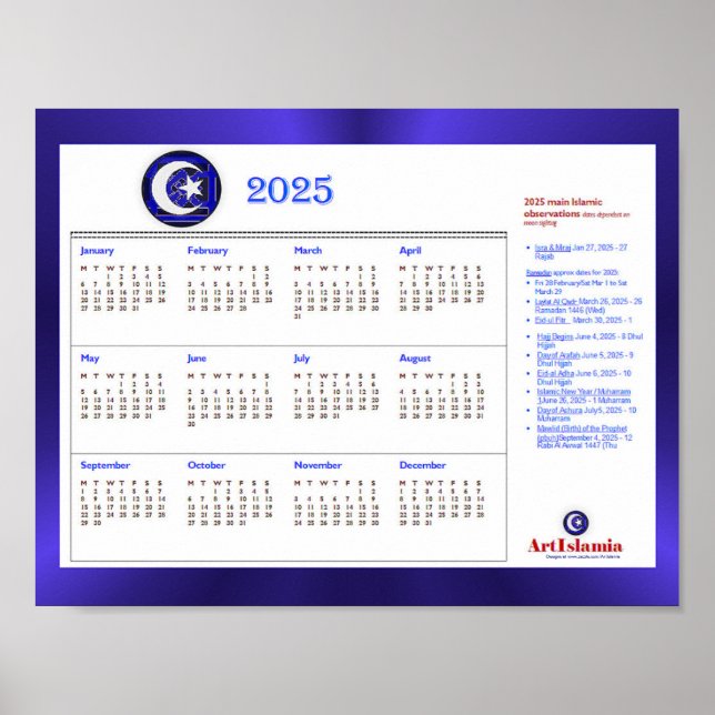 ArtIslamia 2025 Kalender der islamischen religiöse Poster (Vorne)