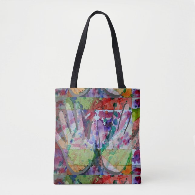 Artist Art Bag with Painted Hand Prints Abstract (Vorderseite)