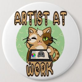 Artist at work cute cat design button