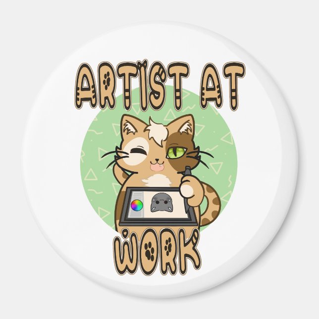 Artist at work cute cat design magnet (Vorne)