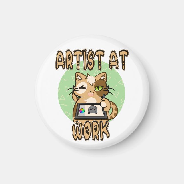 Artist at work cute cat design magnet (Vorne)