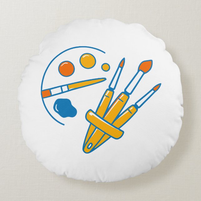 Artist Paint Palette and Brushes Rundes Kissen (Vorderseite)