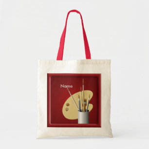 Artist Palette und Pinsel Red Budget Tote Bag Tragetasche