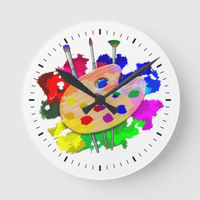 Artist Palette und Pinsel Runde Wanduhr (Vorderseite)