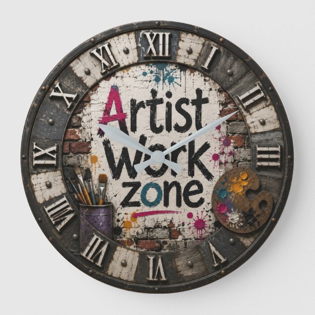 Artist Work Zone Creative Studio Gift for Artists Große Wanduhr (Vorderseite)