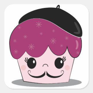 Artiste Cupcake Mustache Quadratischer Aufkleber