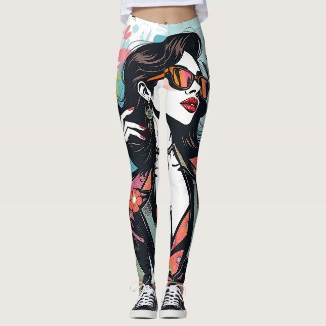 Artistic Abstract Floral-Paint Splatter Yoga Pants Leggings (Vorderseite)