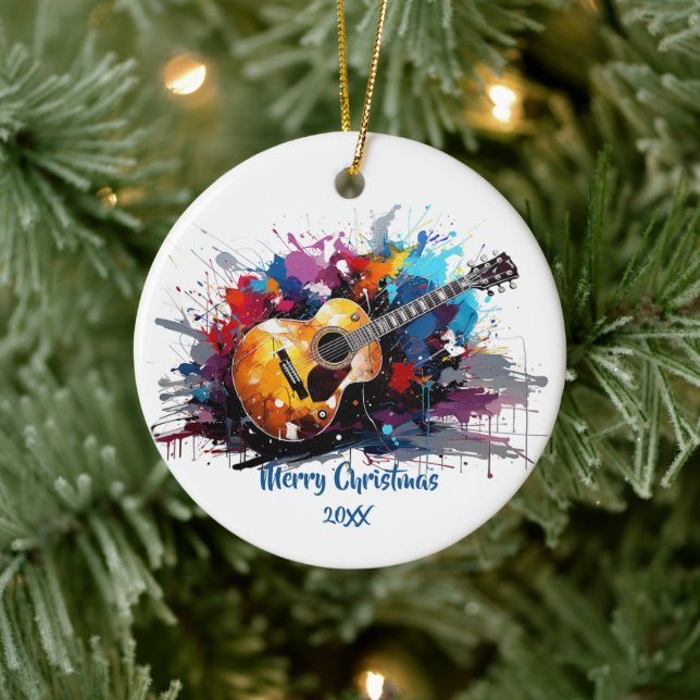 Artistic Abstract Guitar Music Lover's Art Keramik Ornament (Baum)