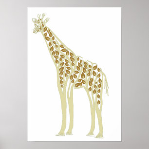 Artistic African Giraffe Tree Blätter Nature Theme Poster