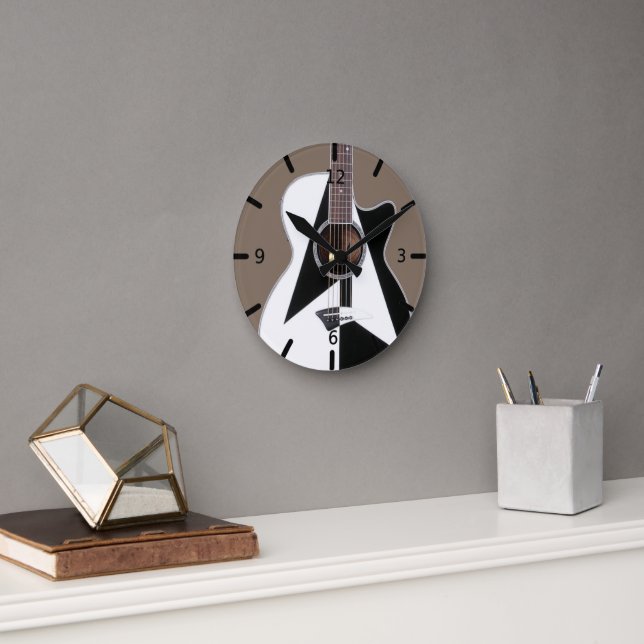 Artistic Black and White Dean Gitarre Round Clock Runde Wanduhr (Büro)