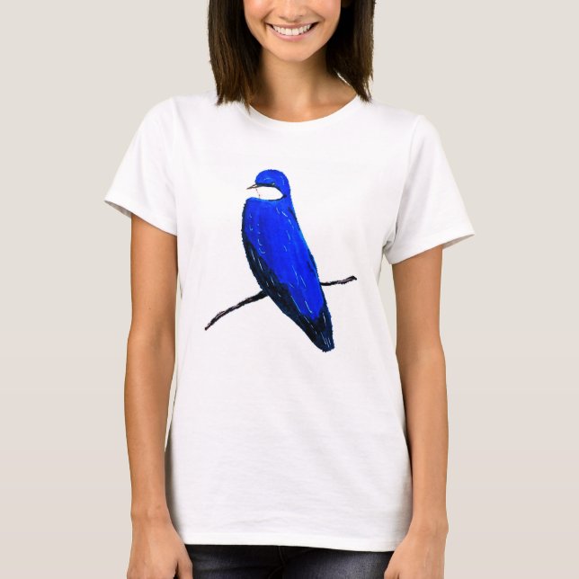 Artistic Blue Bird Tree Schlucken T-Shirt (Vorderseite)