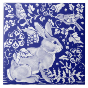 Artistic Blue Bunny Rabbit Animal Delft Dedham Fliese