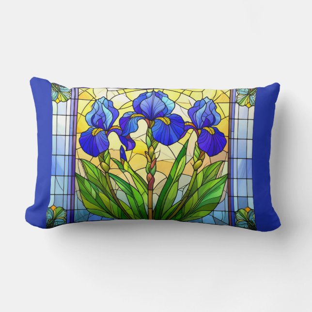 Artistic Blue Iris Floral Lumbar Pillow Lendenkissen (Vorderseite)