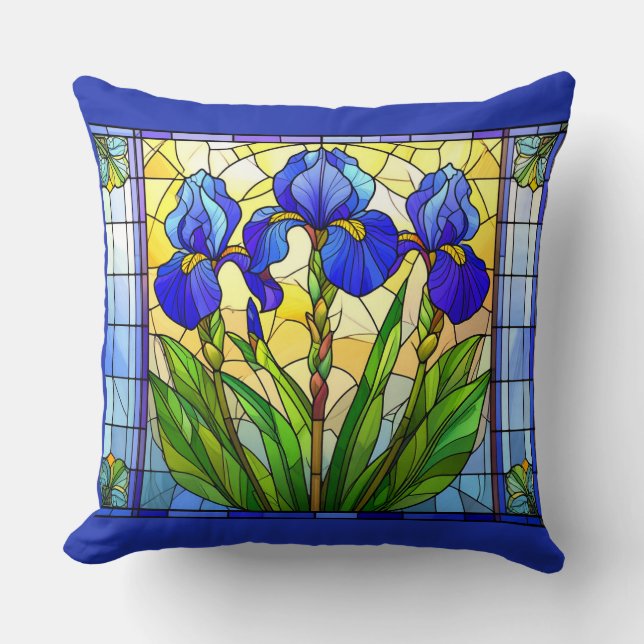 Artistic Blue Iris Floral Throw Kissen (Vorderseite)