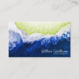 Artistic Blue Ocean Waves Green Glitzer Beach Visitenkarte