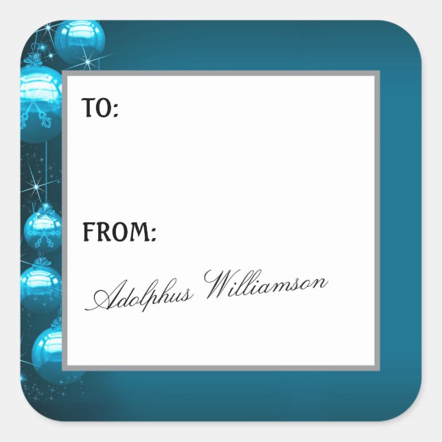 Artistic Blue Snowflakes Christmas Gift Label Quadratischer Aufkleber (Vorderseite)
