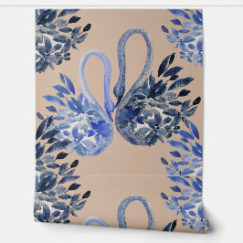 Artistic Blue Swans Watercolor Hand-painted Tapete