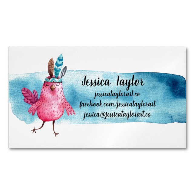 Artistic Boho Birdie Magnetische Visitenkarte (Vorderseite)