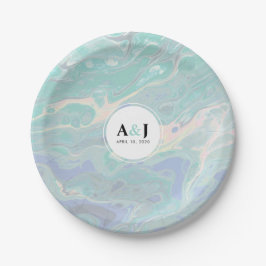 Artistic Boho Mint Marble Party Teller