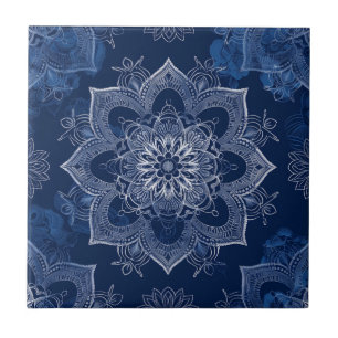 Artistic Boho Navy Blue Mandala Fliese