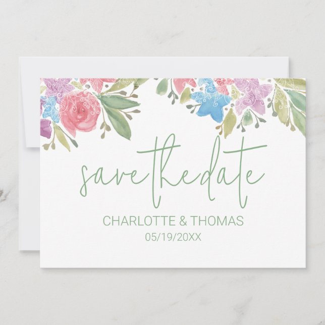 Artistic Boho Wildblumen Wasserfarbe Handgemalt Save The Date (Vorderseite)