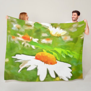 Artistic Bright Colorful White Garden Daisis /5 Fleecedecke