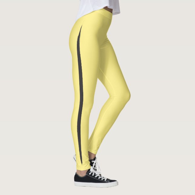 Artistic Brush Side Strip Black Bumble Bee Yellow Leggings (Rechts)