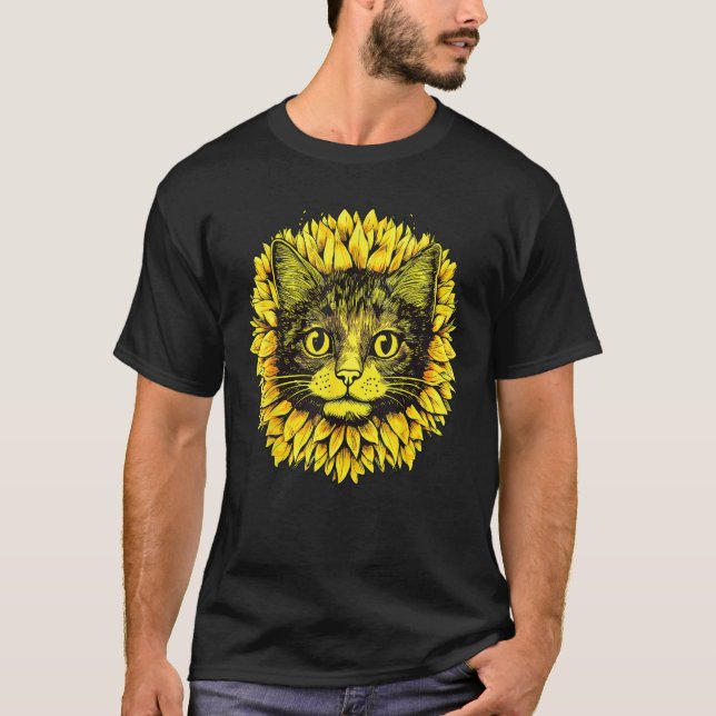 Artistic  Cat Face in the middle of Sunflower Stan T-Shirt (Vorderseite)