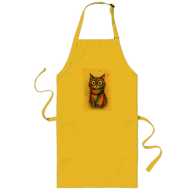 Artistic Cat with Glasses Kitchen Apron - Fun  Lange Schürze (Vorne)