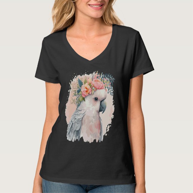 Artistic Cockatoo Parrot Bird Flower Crown Pet Bir T-Shirt (Vorderseite)